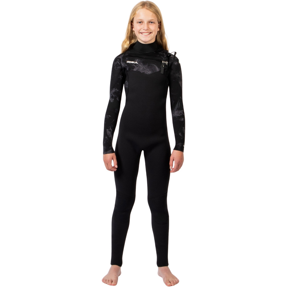 2026 Gul Junior Echo Natur 3/2mm Chest Zip Wetsuit EC1329-BKSM - Black / Smoke